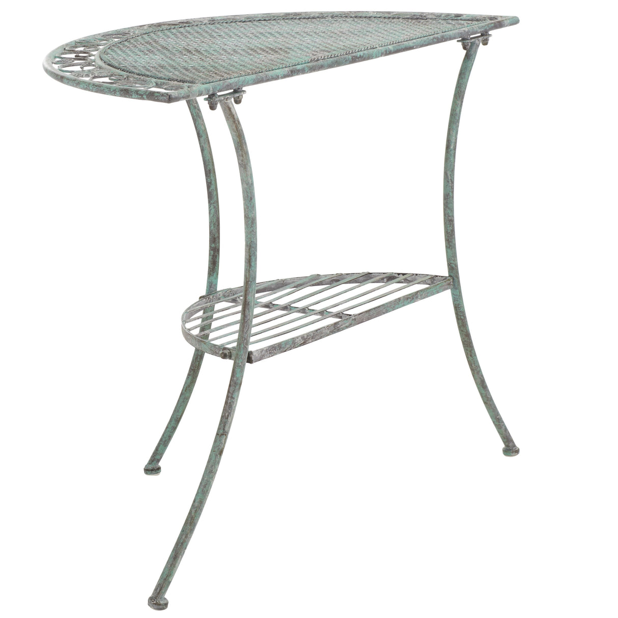 SAFAVIEH Outdoor Jaquelin Victorian Iron 2-Tier End Table - 39" W x 21" D x 32" H - 39Wx21Dx32H