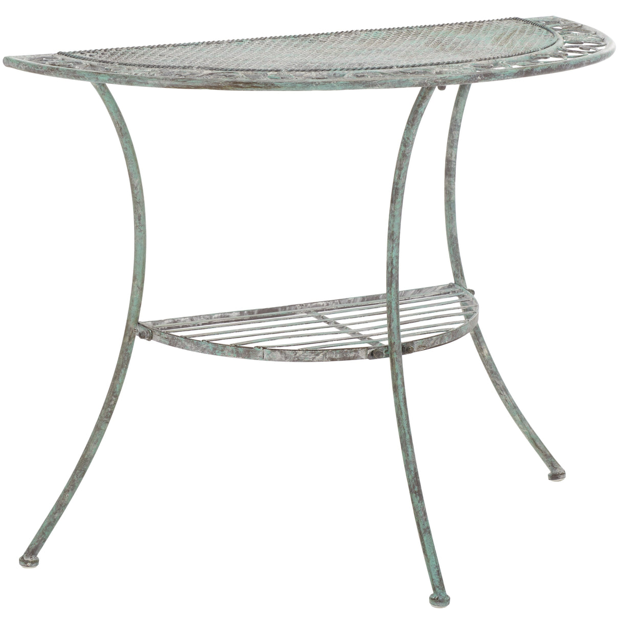 SAFAVIEH Outdoor Jaquelin Victorian Iron 2-Tier End Table - 39" W x 21" D x 32" H - 39Wx21Dx32H