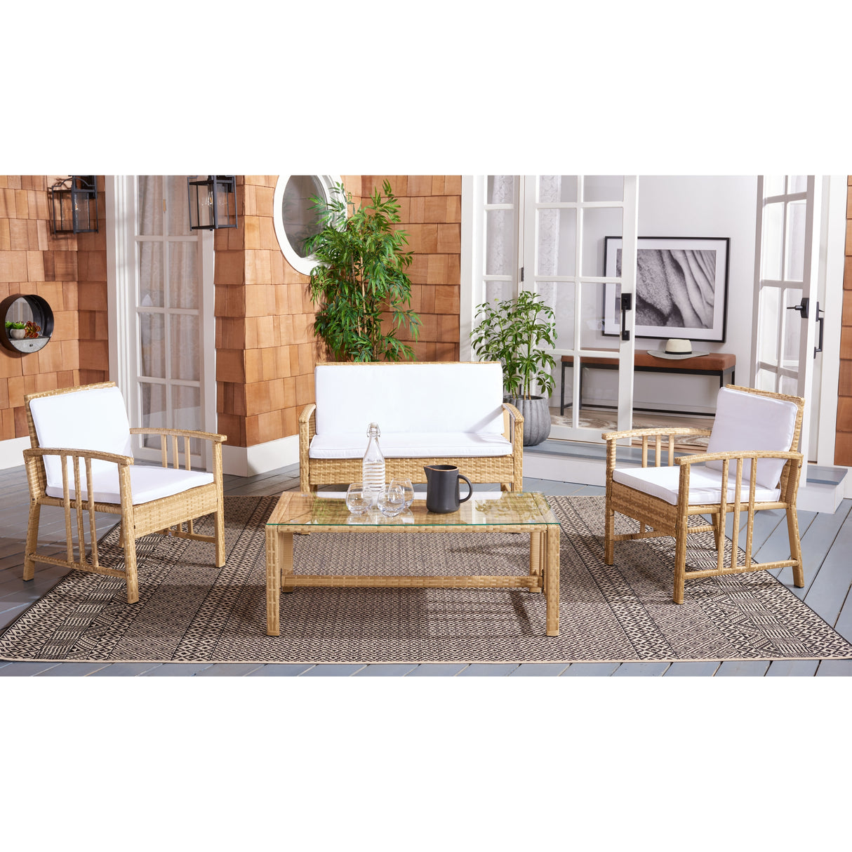 SAFAVIEH Outdoor Jeta 4-Piece Wicker Living Set - 43W x 31D x 26H