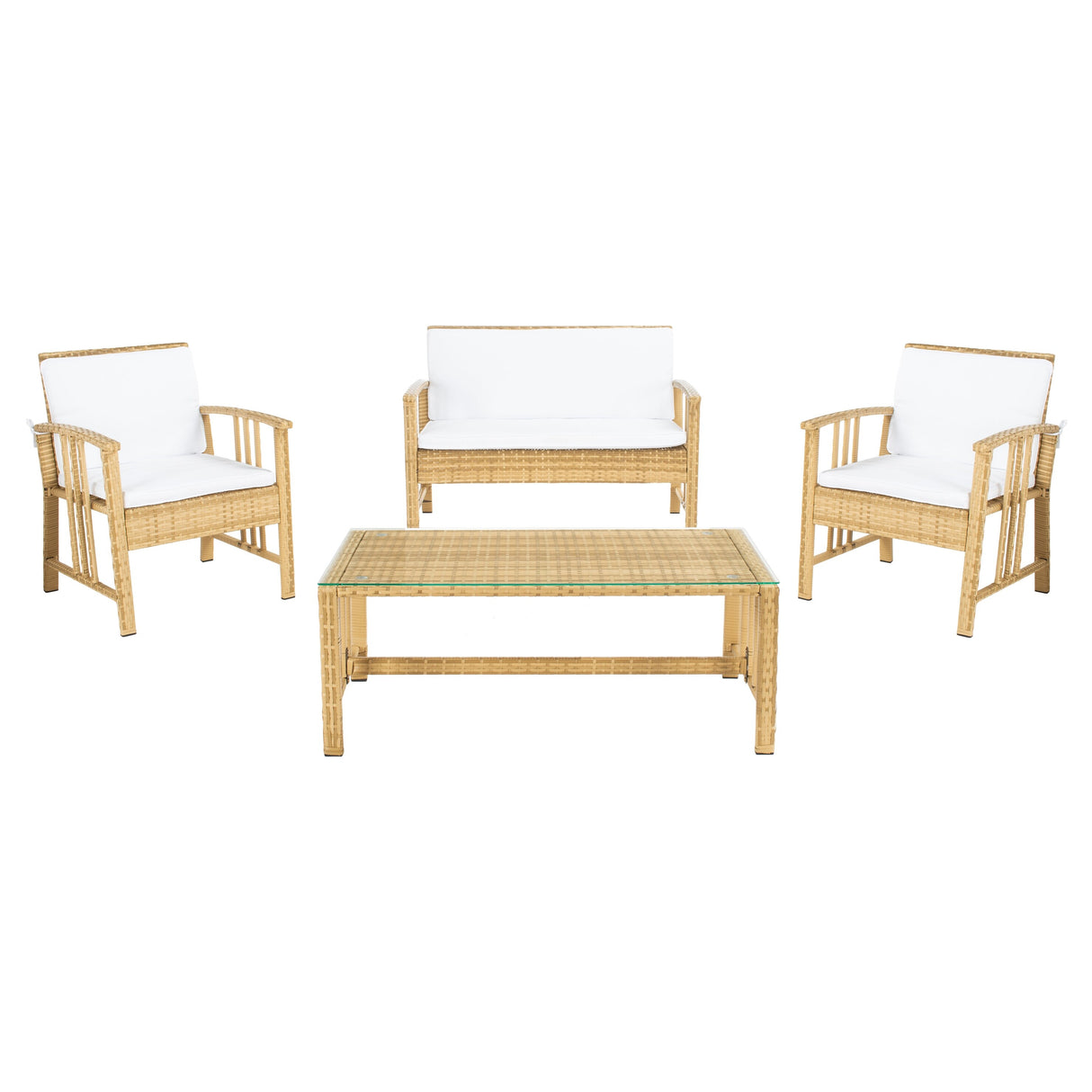 SAFAVIEH Outdoor Jeta 4-Piece Wicker Living Set - 43W x 31D x 26H