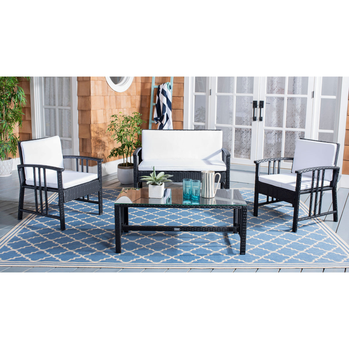 SAFAVIEH Outdoor Jeta 4-Piece Wicker Living Set - 43W x 31D x 26H