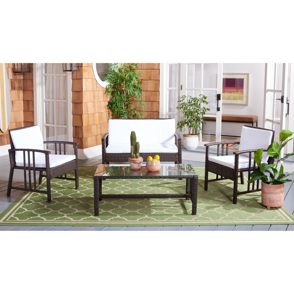 SAFAVIEH Outdoor Jeta 4-Piece Wicker Living Set - 43W x 31D x 26H