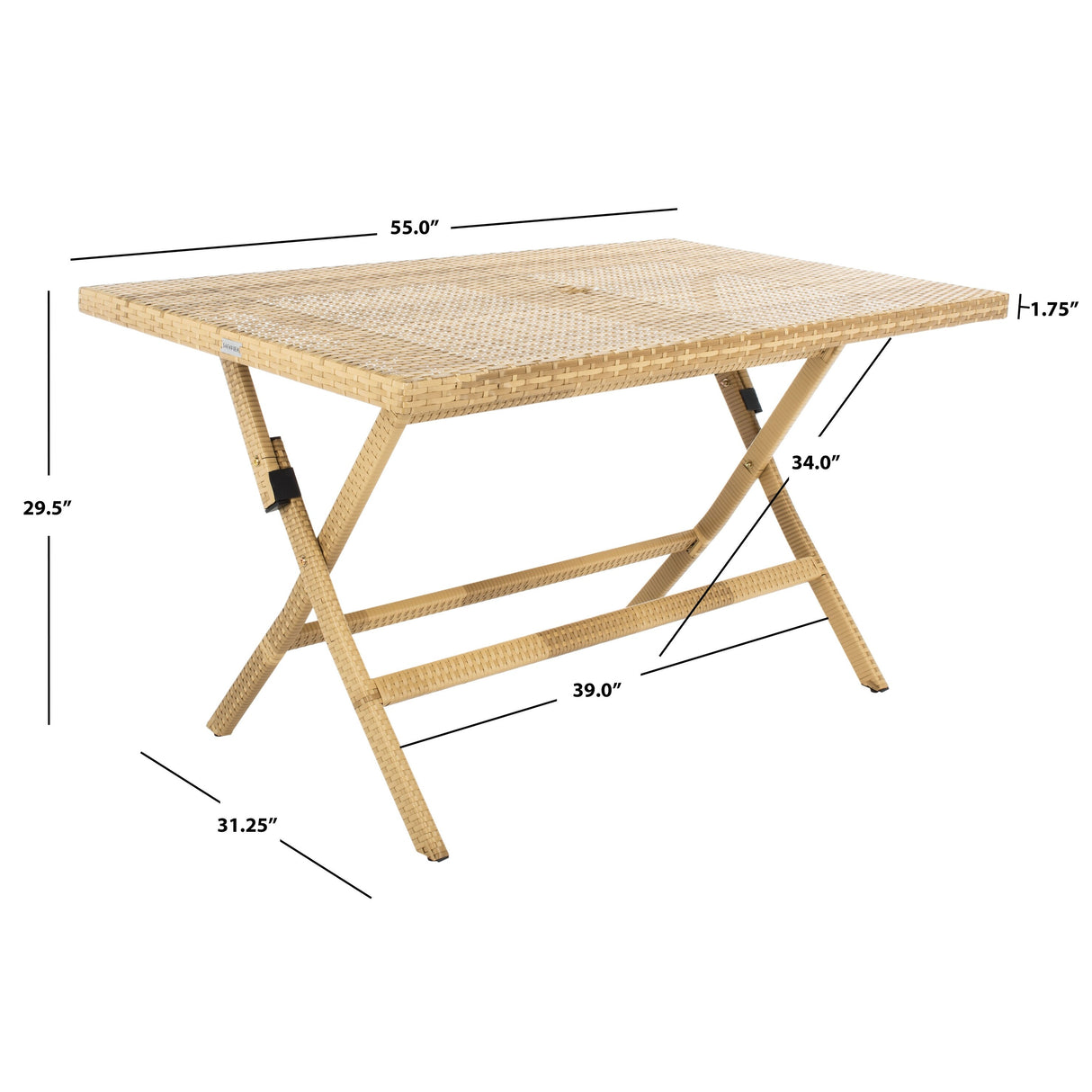 SAFAVIEH Outdoor Kadence Folding Table with Umbrella Hole - 55Wx31Dx28H