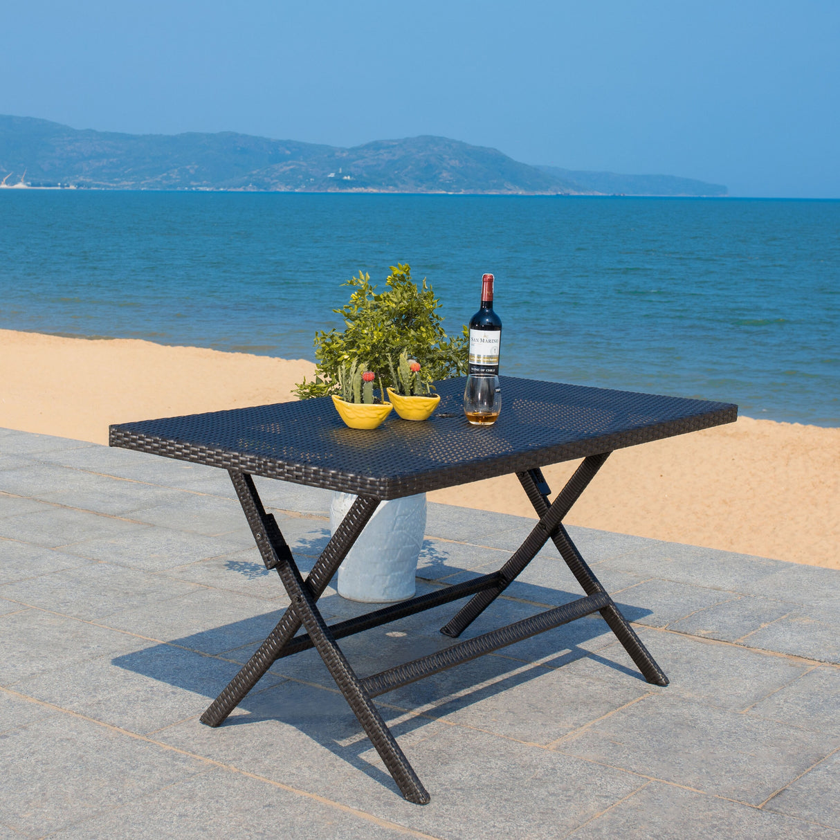 SAFAVIEH Outdoor Kadence Folding Table with Umbrella Hole - 55Wx31Dx28H