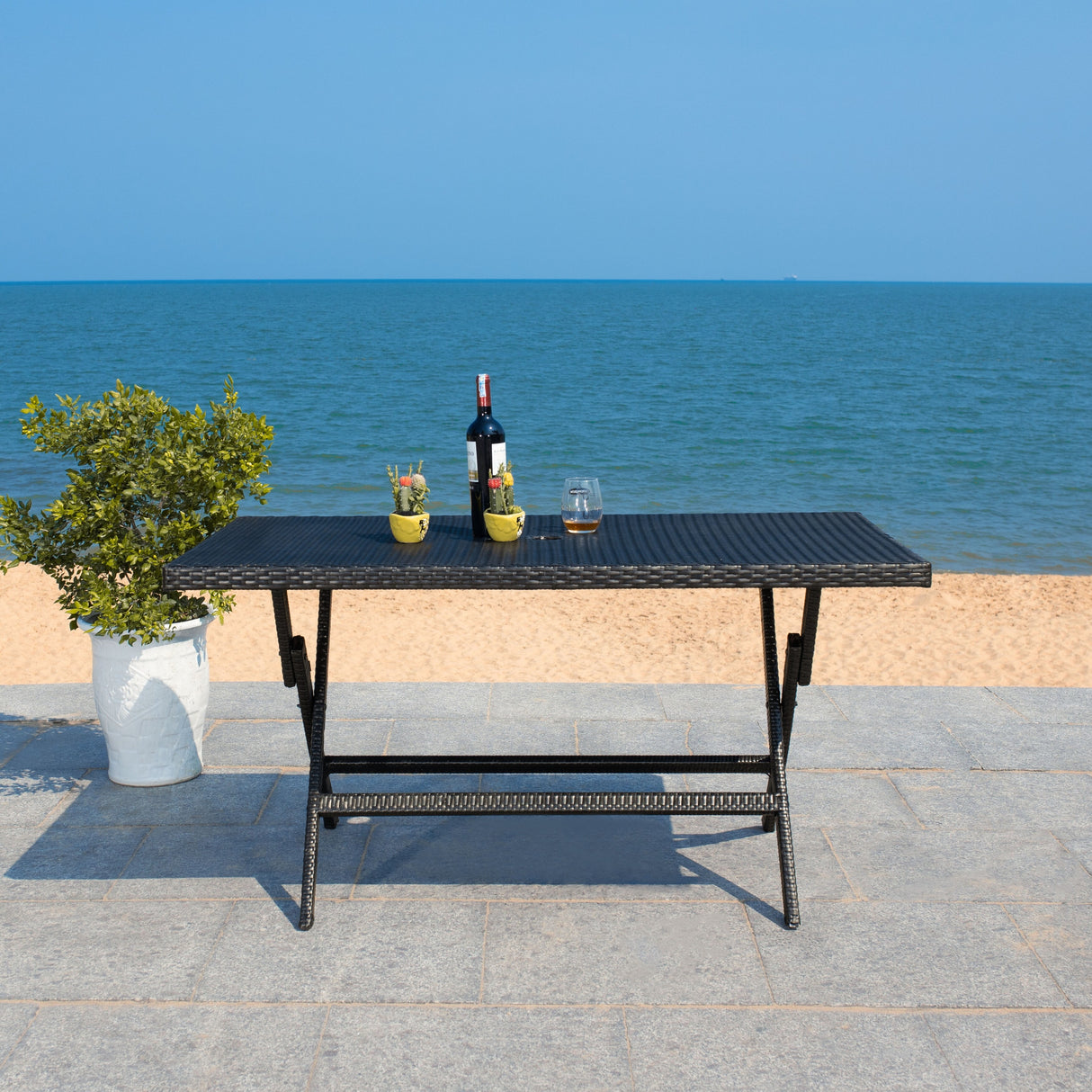 SAFAVIEH Outdoor Kadence Folding Table with Umbrella Hole - 55Wx31Dx28H