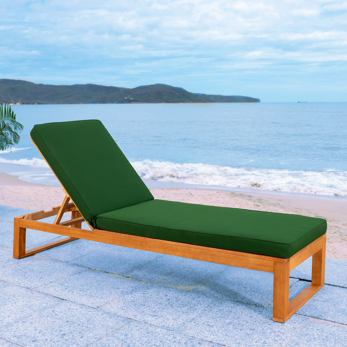 SAFAVIEH Outdoor Kaliyah Solid Wood Chaise Lounge Chair - 25Wx81Dx37H