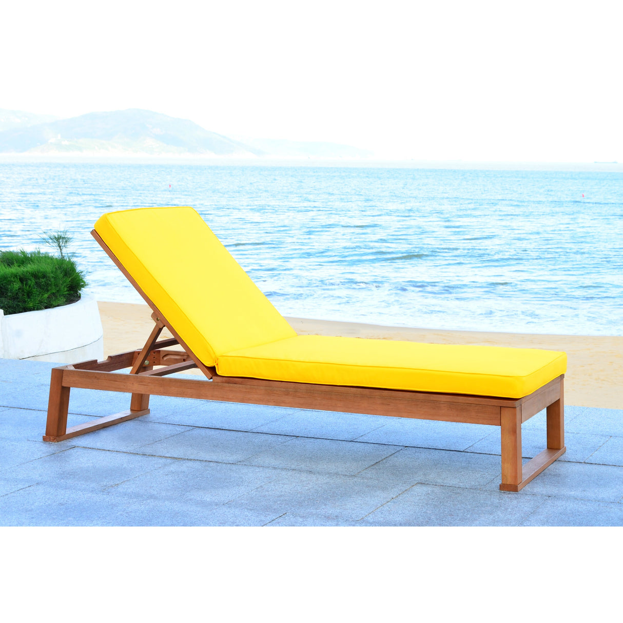 SAFAVIEH Outdoor Kaliyah Solid Wood Chaise Lounge Chair - 25Wx81Dx37H