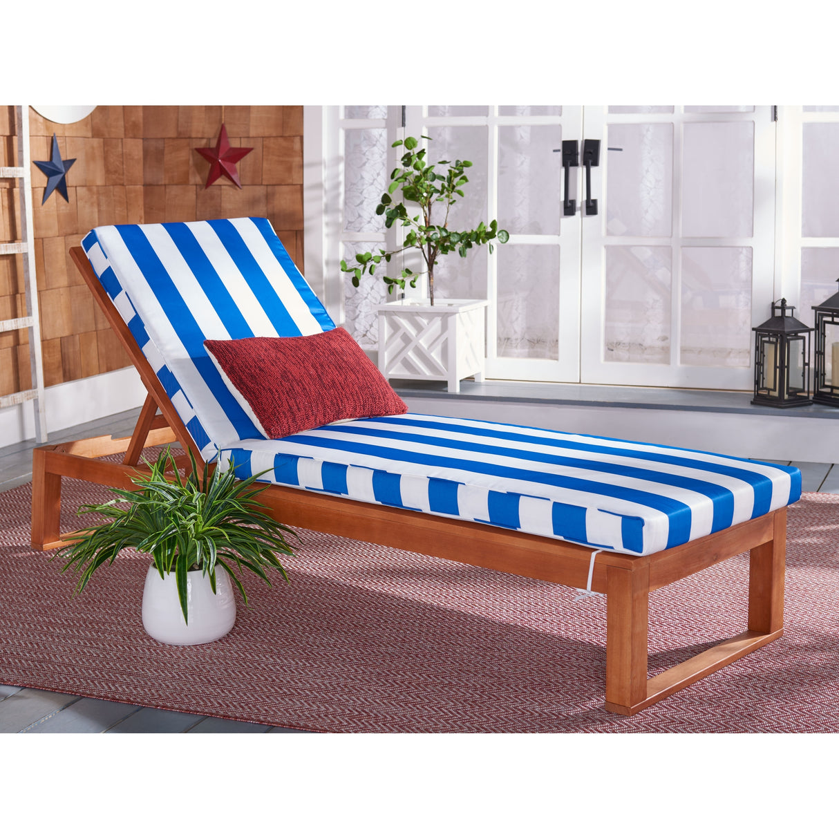 SAFAVIEH Outdoor Kaliyah Solid Wood Chaise Lounge Chair - 25Wx81Dx37H