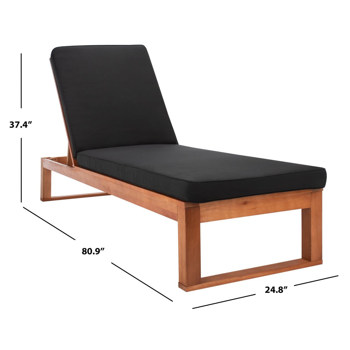 SAFAVIEH Outdoor Kaliyah Solid Wood Chaise Lounge Chair - 25Wx81Dx37H