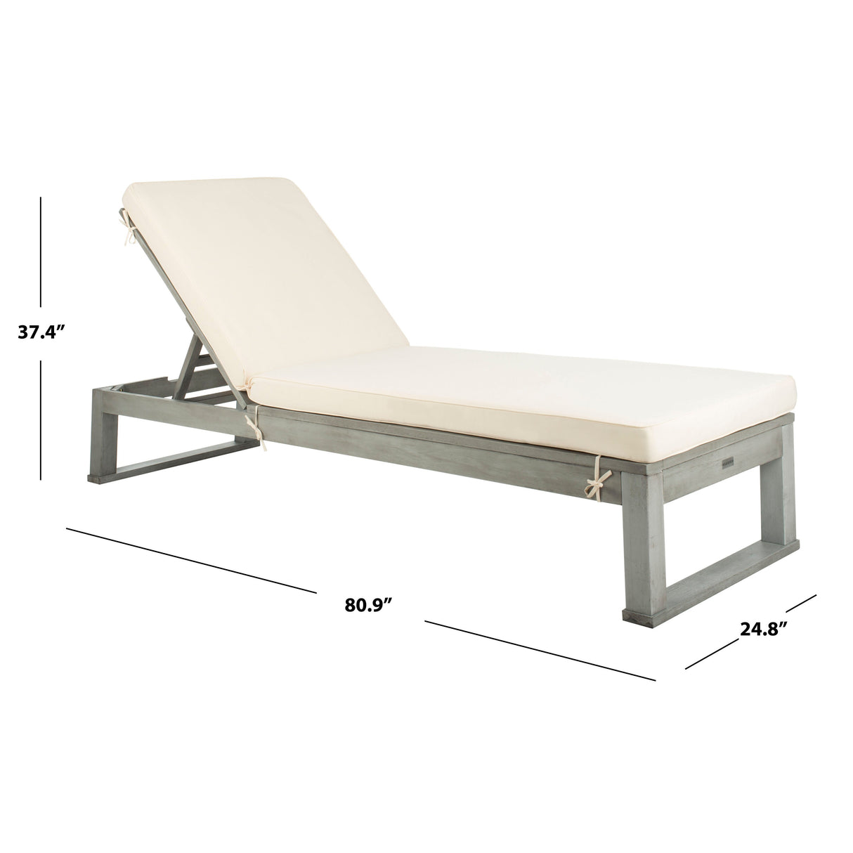 SAFAVIEH Outdoor Kaliyah Solid Wood Chaise Lounge Chair - 25Wx81Dx37H