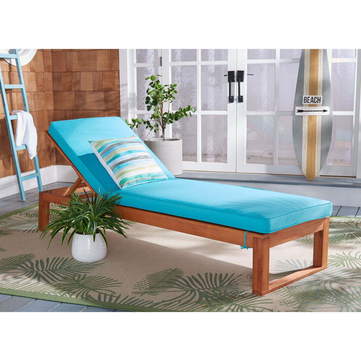 SAFAVIEH Outdoor Kaliyah Solid Wood Chaise Lounge Chair - 25Wx81Dx37H