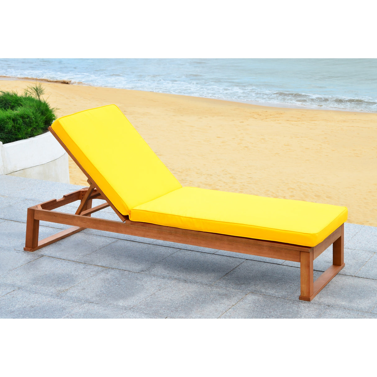 SAFAVIEH Outdoor Kaliyah Solid Wood Chaise Lounge Chair - 25Wx81Dx37H