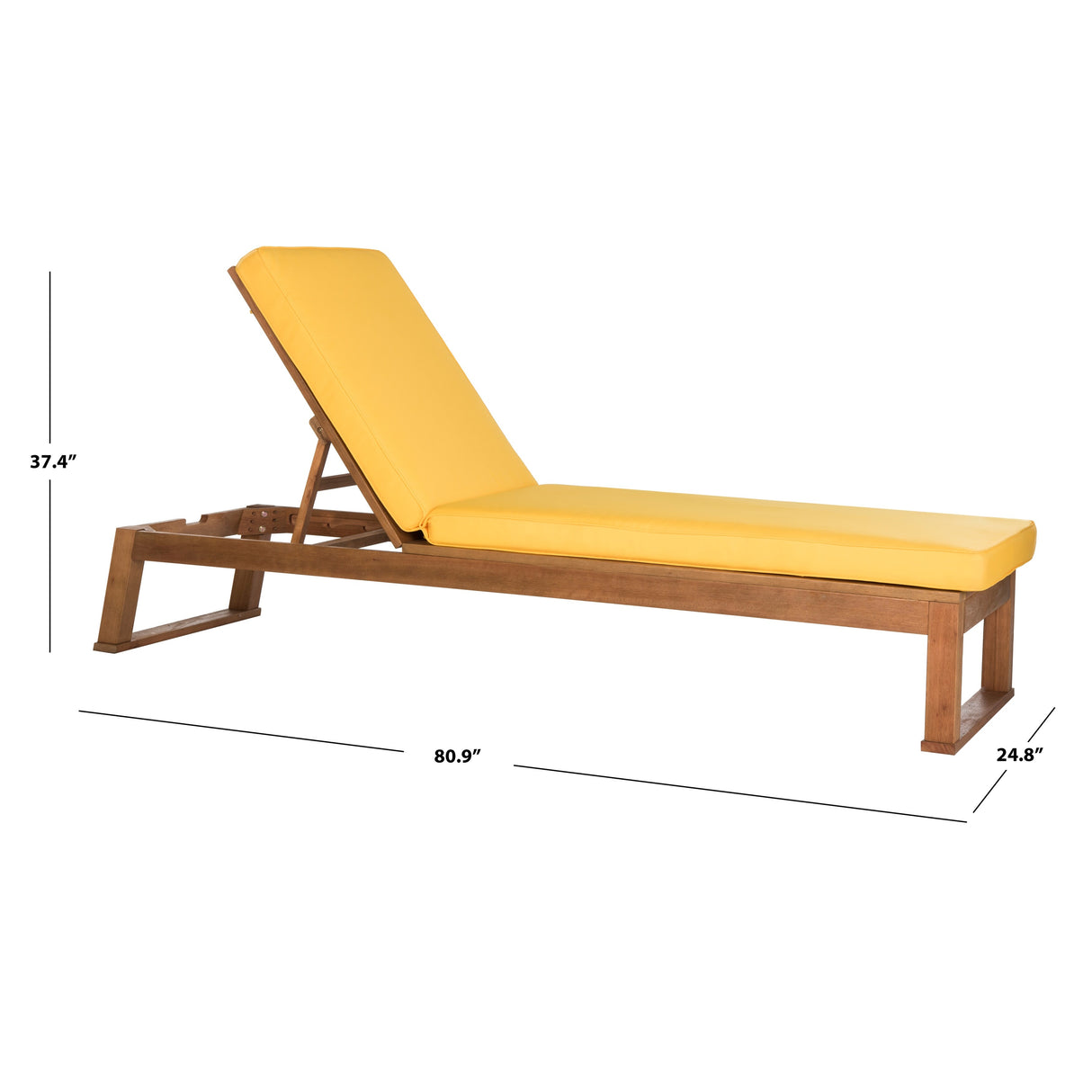 SAFAVIEH Outdoor Kaliyah Solid Wood Chaise Lounge Chair - 25Wx81Dx37H