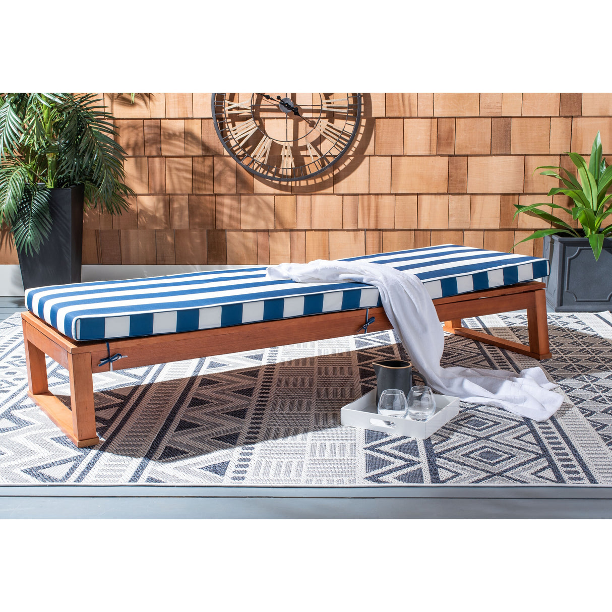 SAFAVIEH Outdoor Kaliyah Solid Wood Chaise Lounge Chair - 25Wx81Dx37H