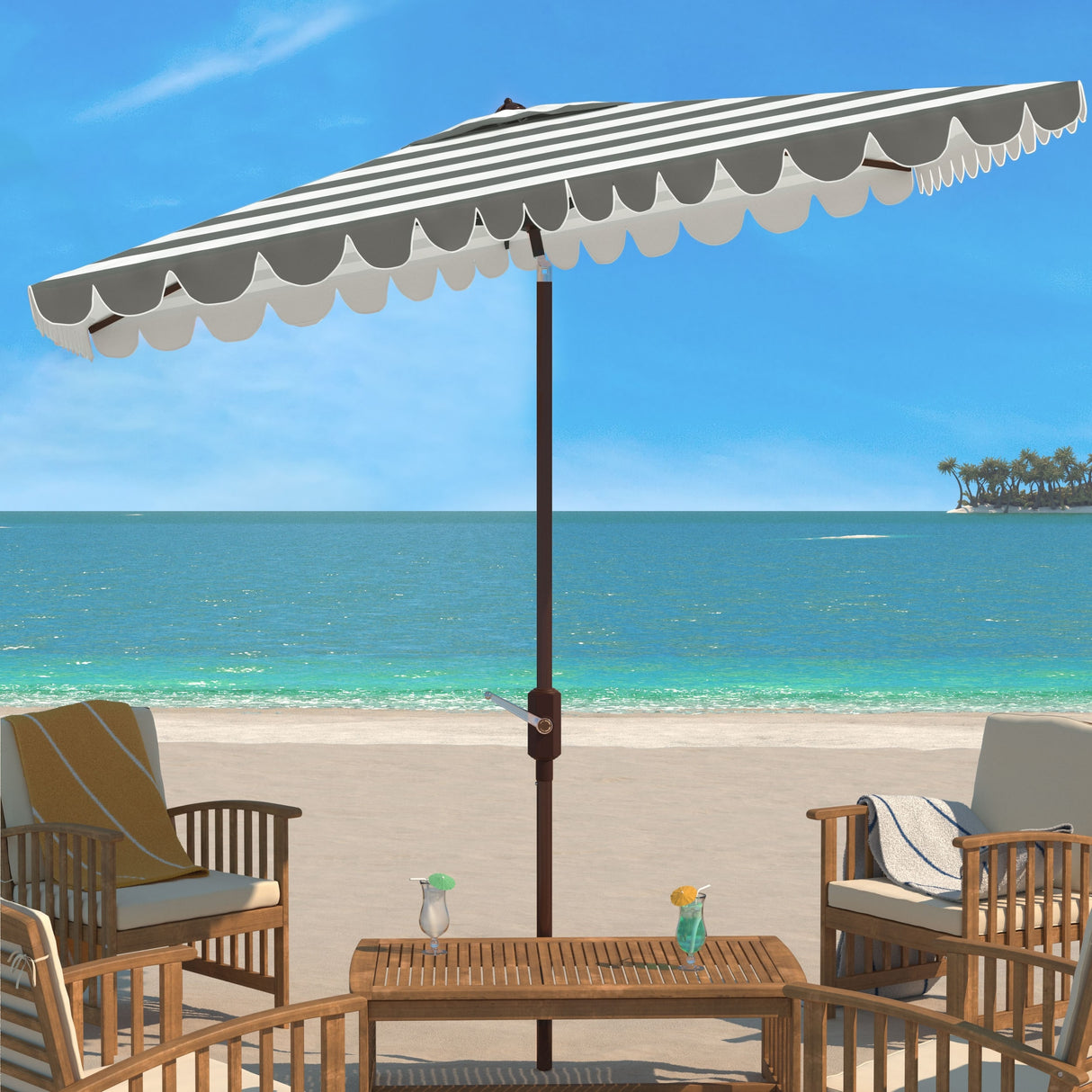 SAFAVIEH Outdoor Karma 6.5 x 10 Ft Rectangle Crank Umbrella