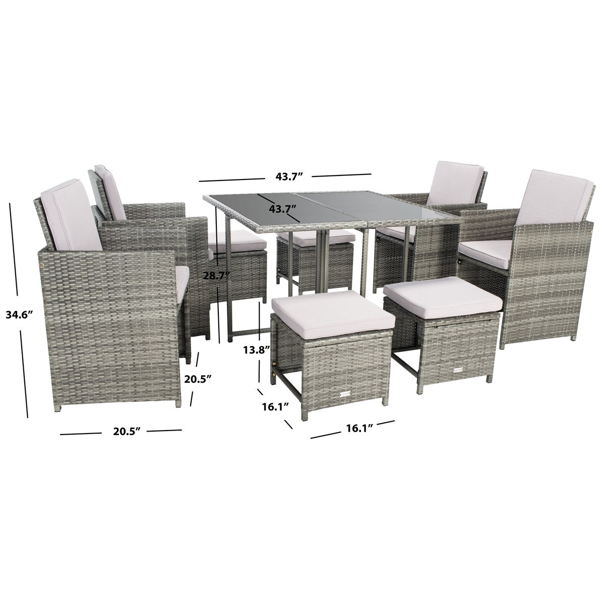 SAFAVIEH Outdoor Kaydence 5-Piece Patio Dining Set - 44Wx44Dx29H