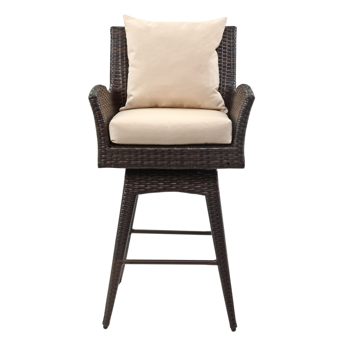 SAFAVIEH Outdoor Kaylan 26.8 Inch Living Hayes Wicker Swivel Armed Bar Stool - 24Wx23Dx43H