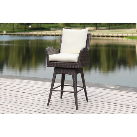 SAFAVIEH Outdoor Kaylan 26.8 Inch Living Hayes Wicker Swivel Armed Bar Stool - 24Wx23Dx43H