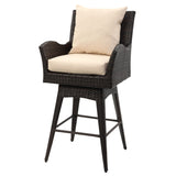 SAFAVIEH Outdoor Kaylan 26.8 Inch Living Hayes Wicker Swivel Armed Bar Stool - 24Wx23Dx43H