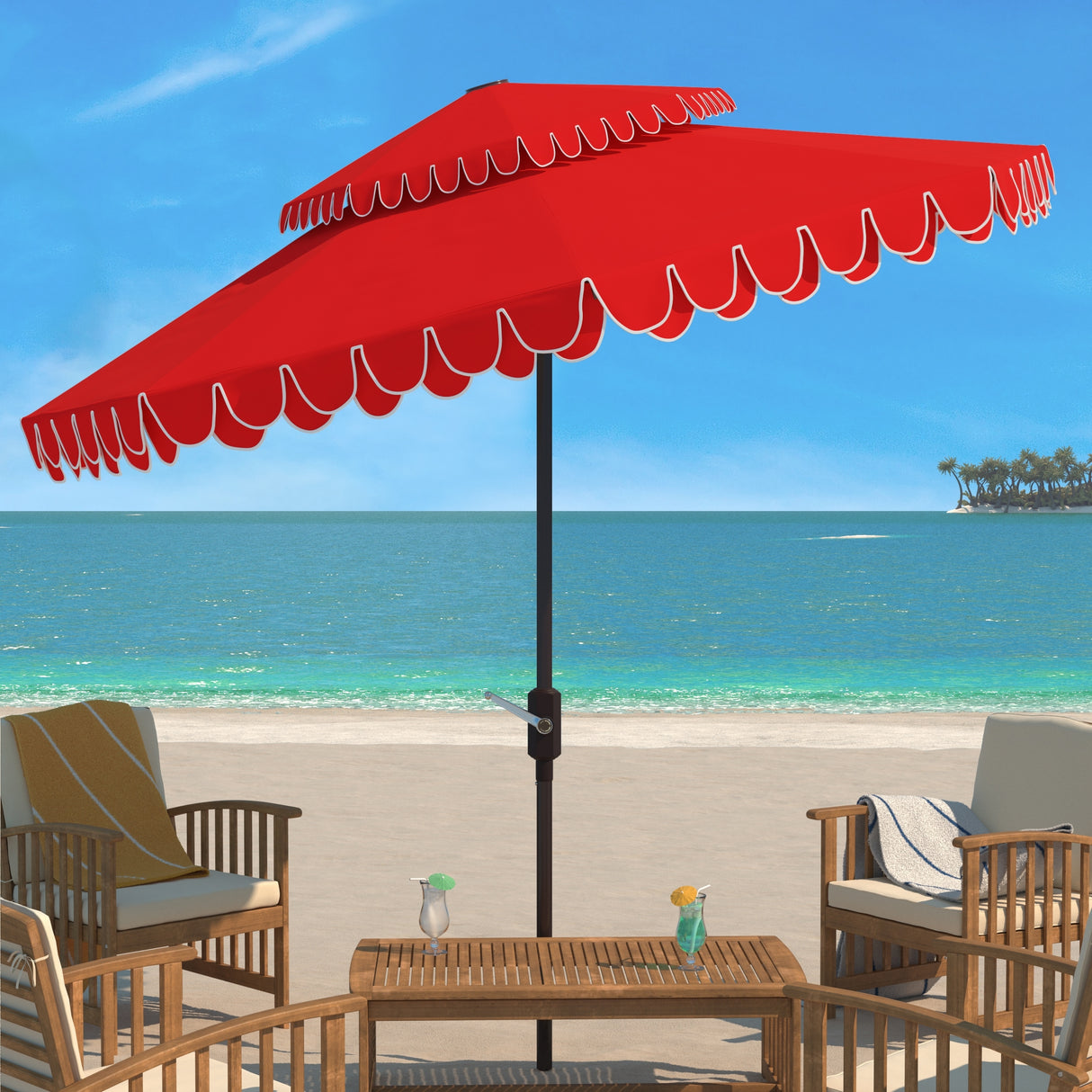 SAFAVIEH Outdoor Kjerstin Valance 9Ft Double Top Umbrella