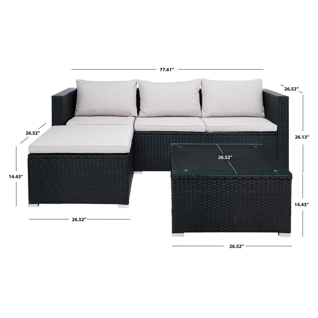 SAFAVIEH Outdoor Lainey 3-Piece Patio Set - 51W x 26D x 27H