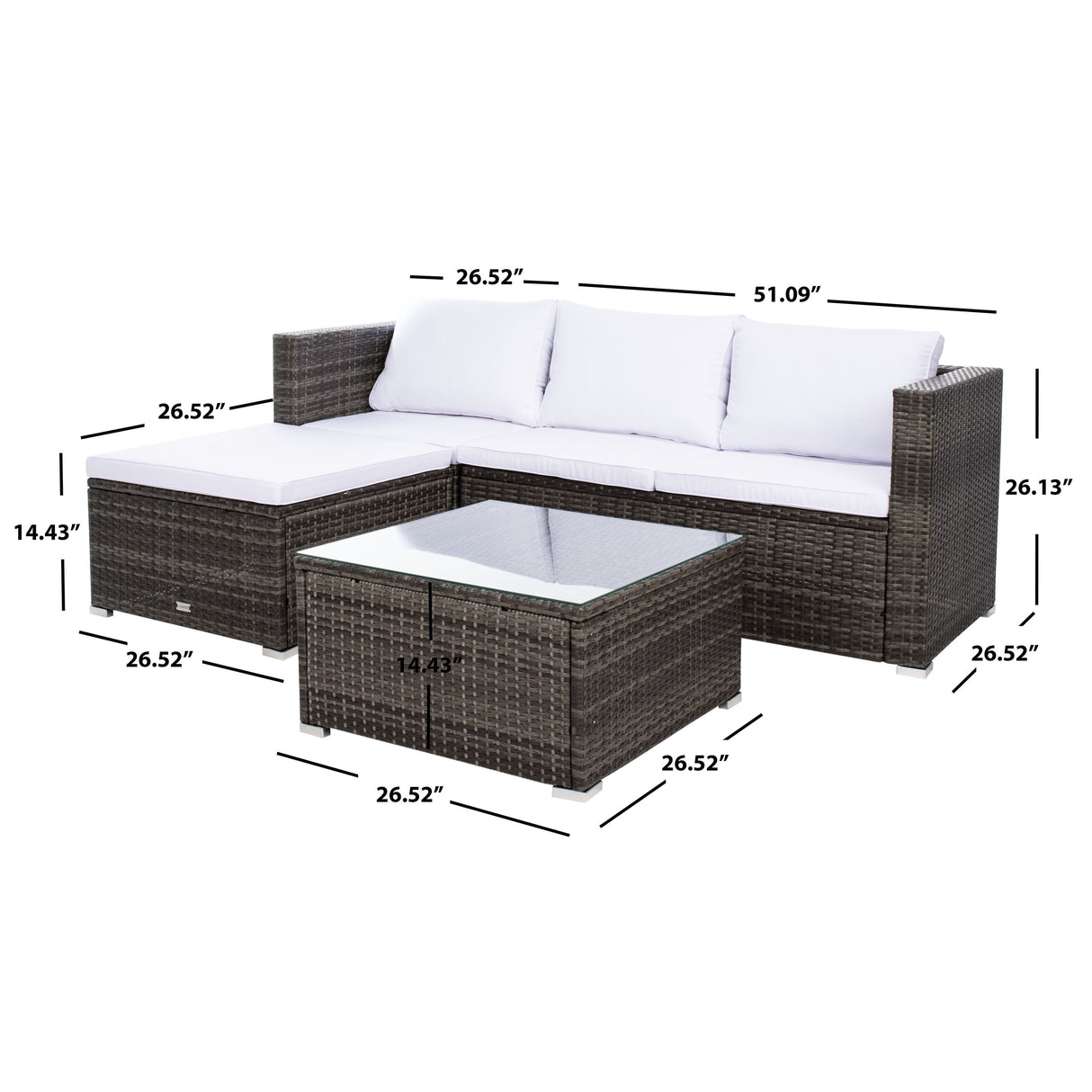 SAFAVIEH Outdoor Lainey 3-Piece Patio Set - 51W x 26D x 27H