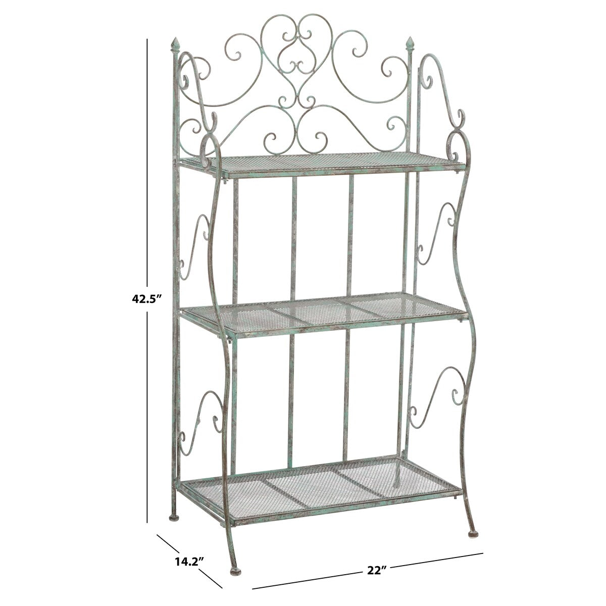 SAFAVIEH Outdoor Litzy Victorian Iron 3-Tier Shelf - 22.0" W x 14.2" L x 42.5" H