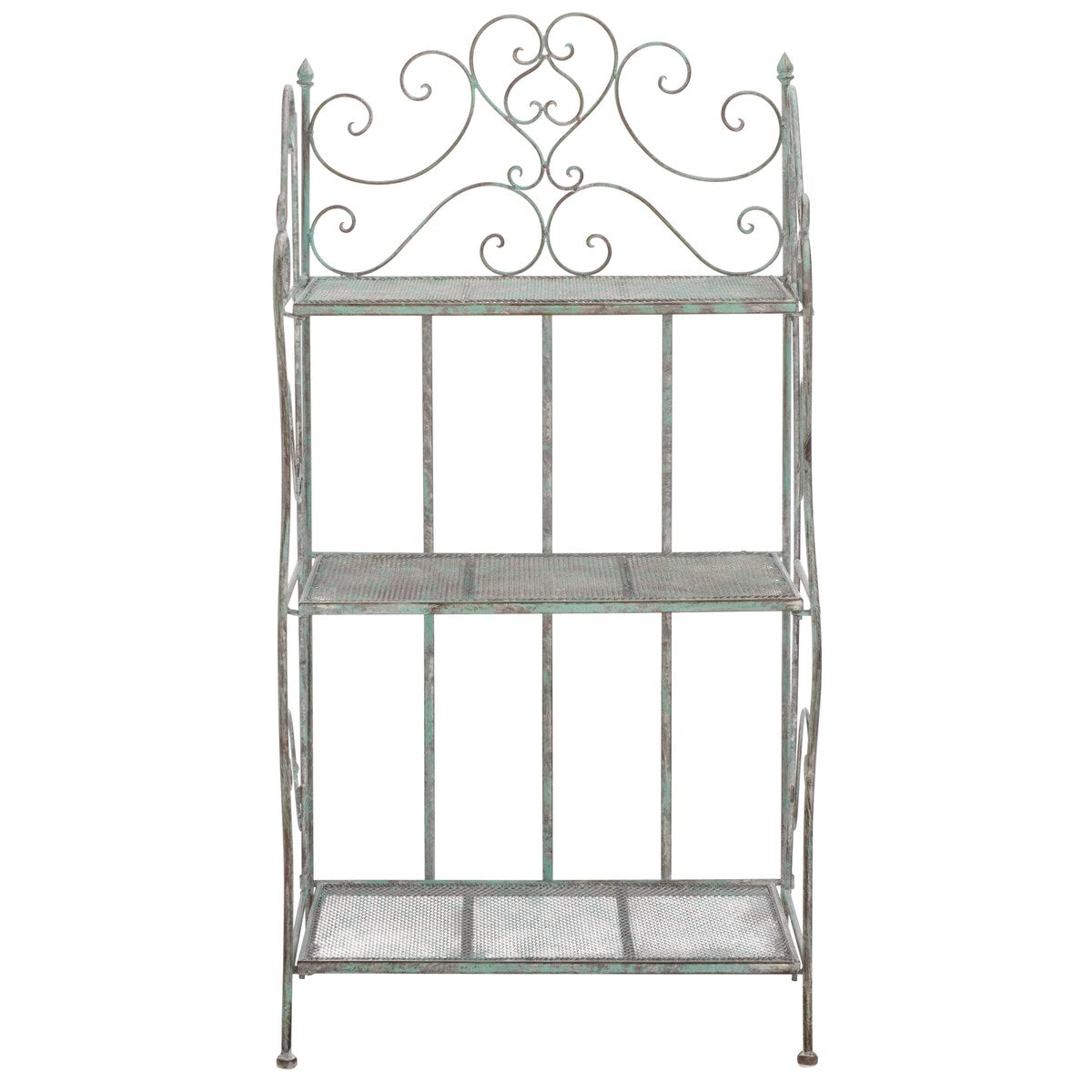 SAFAVIEH Outdoor Litzy Victorian Iron 3-Tier Shelf - 22.0" W x 14.2" L x 42.5" H