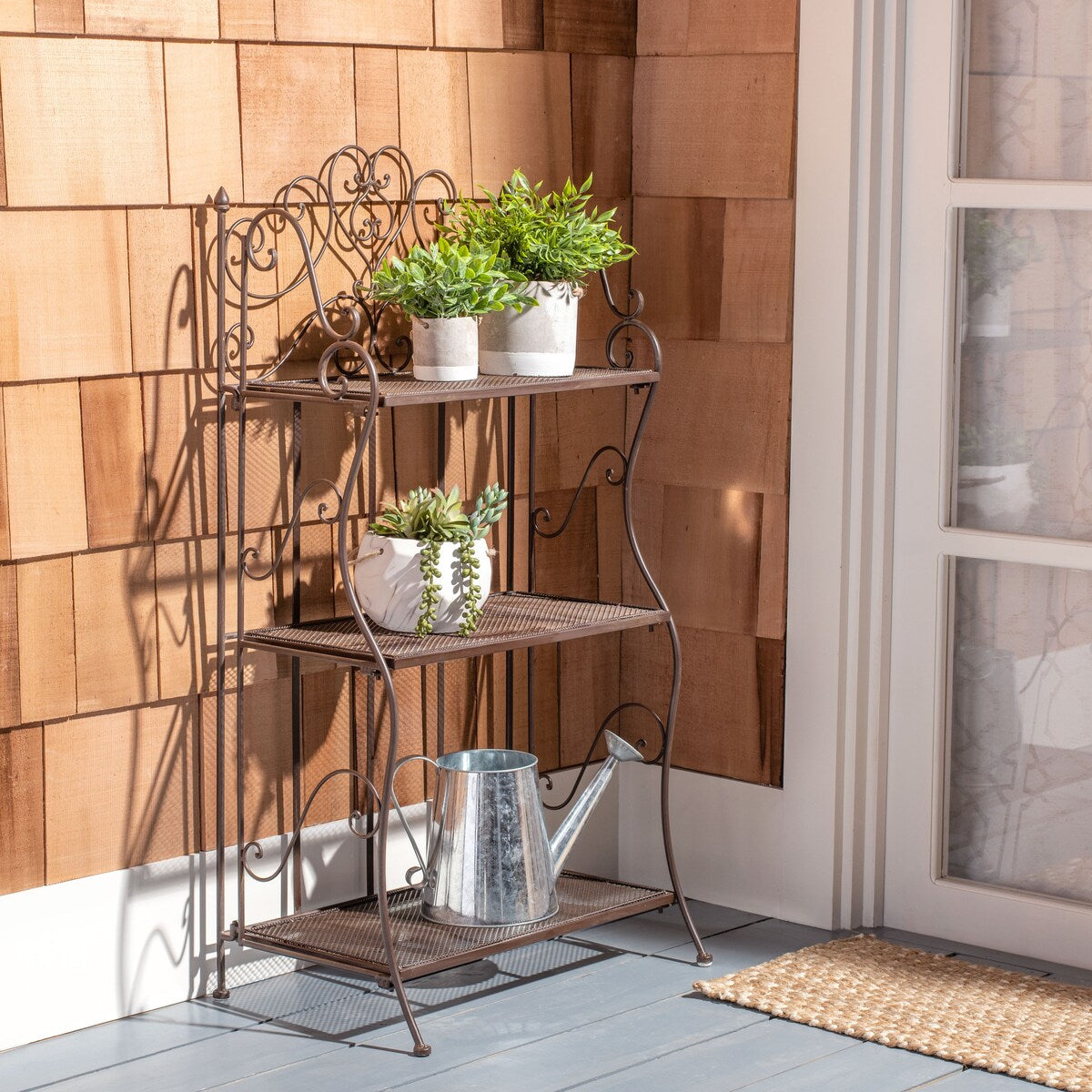 SAFAVIEH Outdoor Litzy Victorian Iron 3-Tier Shelf - 22.0" W x 14.2" L x 42.5" H