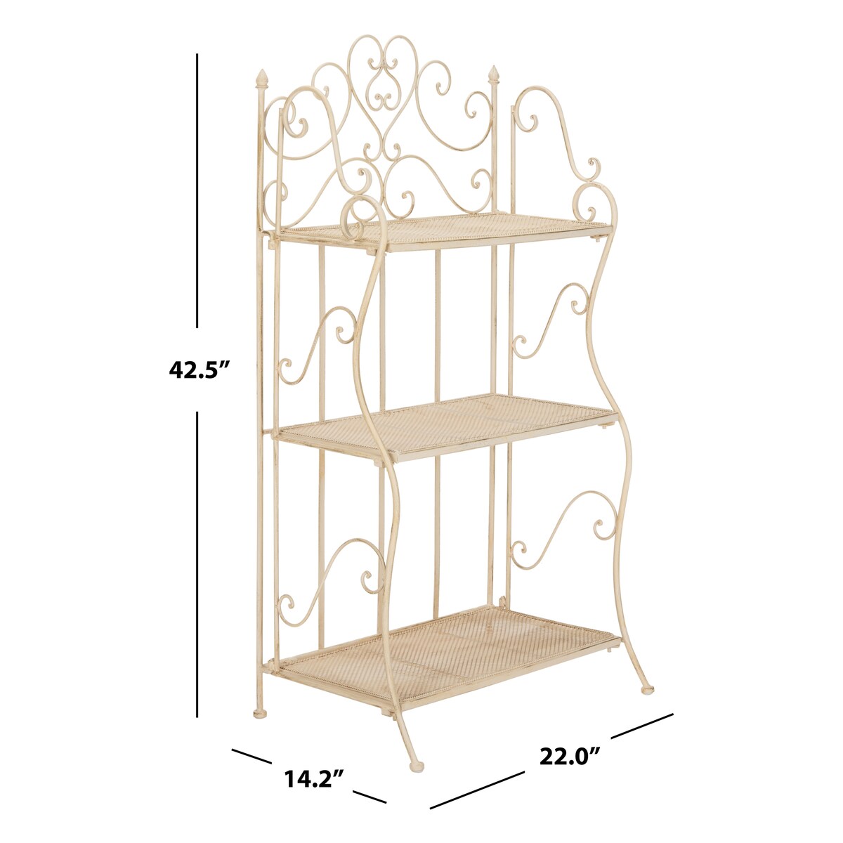 SAFAVIEH Outdoor Litzy Victorian Iron 3-Tier Shelf - 22.0" W x 14.2" L x 42.5" H