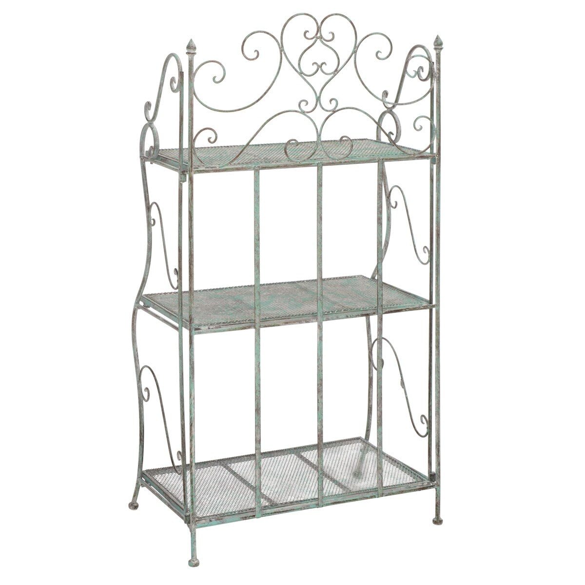 SAFAVIEH Outdoor Litzy Victorian Iron 3-Tier Shelf - 22.0" W x 14.2" L x 42.5" H