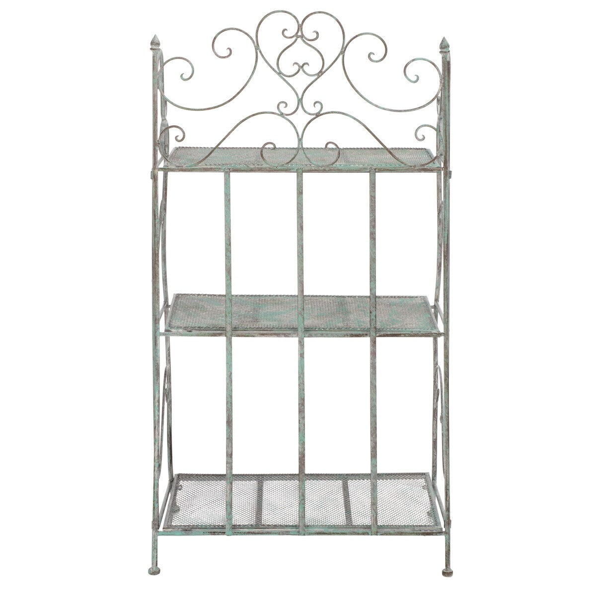 SAFAVIEH Outdoor Litzy Victorian Iron 3-Tier Shelf - 22.0" W x 14.2" L x 42.5" H