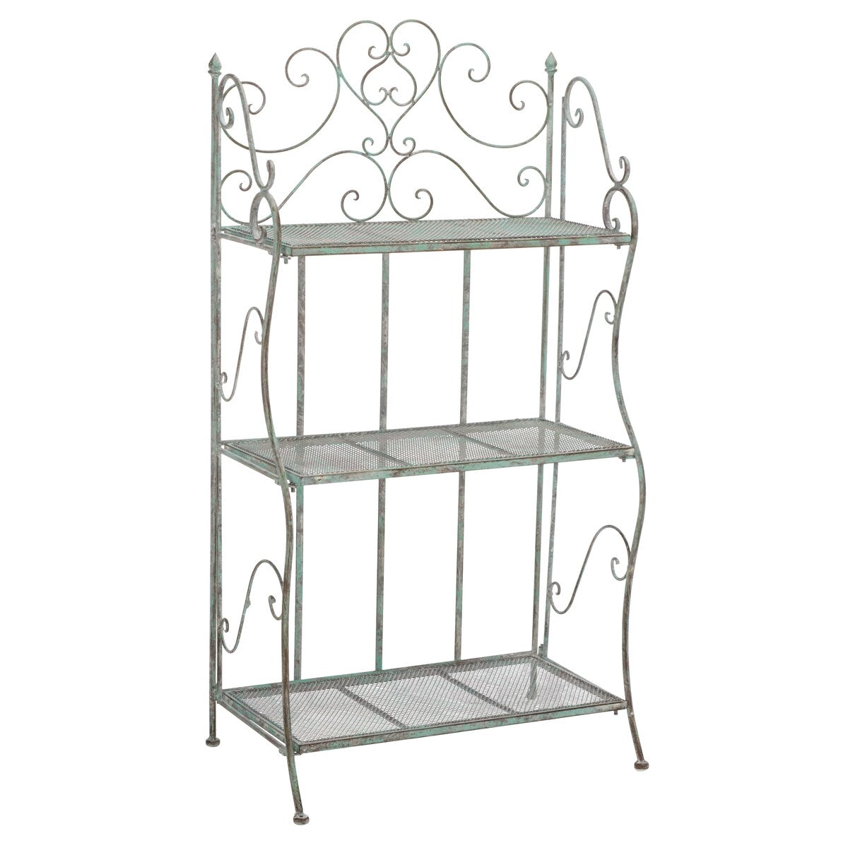 SAFAVIEH Outdoor Litzy Victorian Iron 3-Tier Shelf - 22.0" W x 14.2" L x 42.5" H