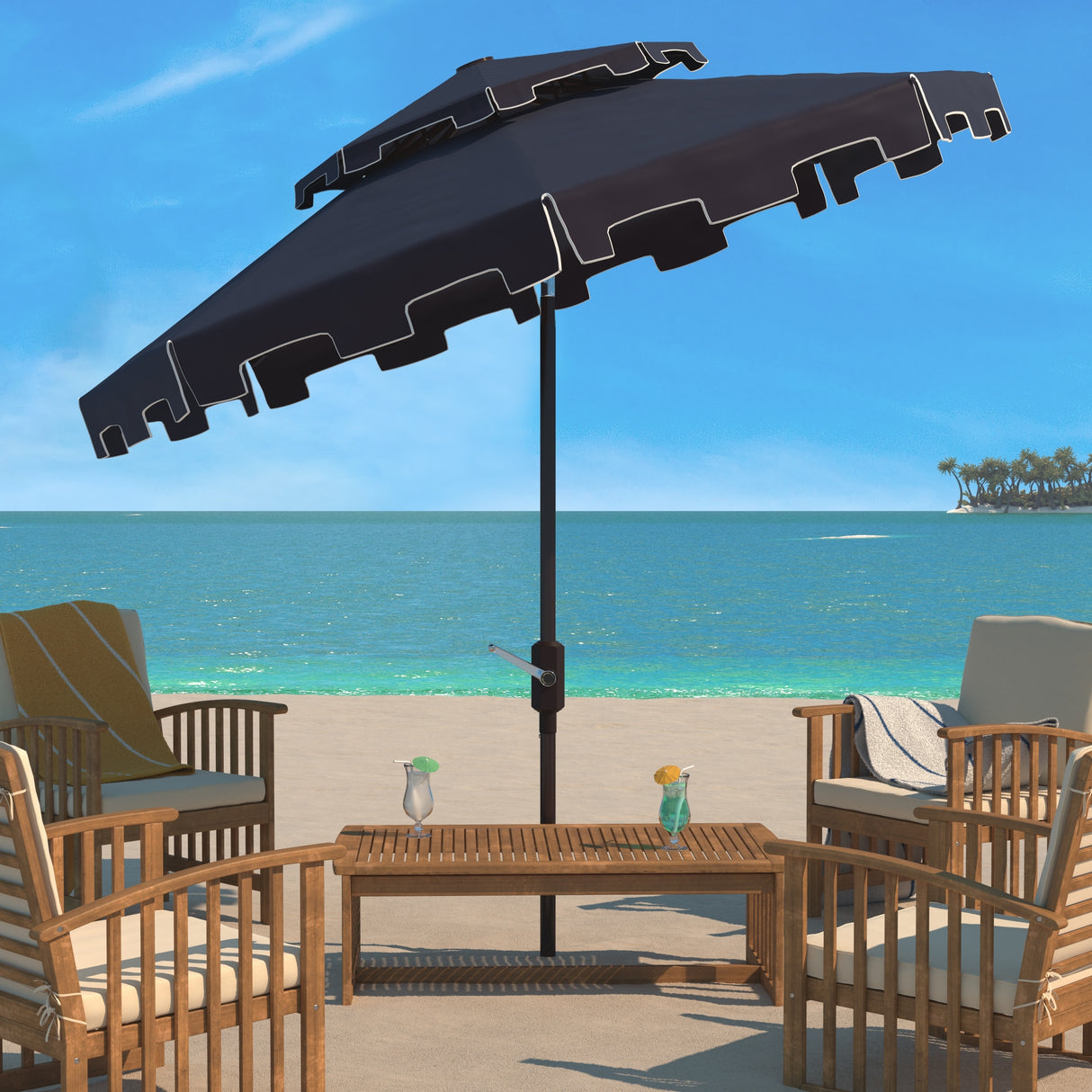 SAFAVIEH Outdoor Livia 9Ft Double Top Market Umbrella, Base Not Included