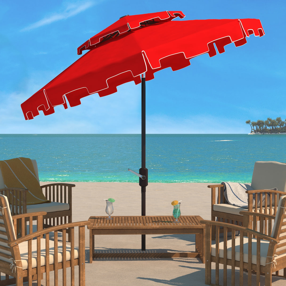 SAFAVIEH Outdoor Livia 9Ft Double Top Market Umbrella, Base Not Included