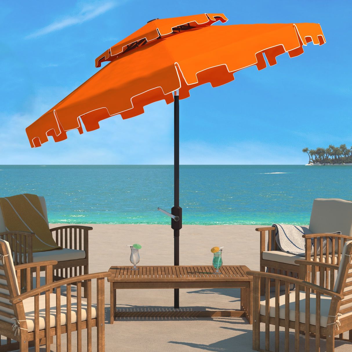 SAFAVIEH Outdoor Livia 9Ft Double Top Market Umbrella, Base Not Included