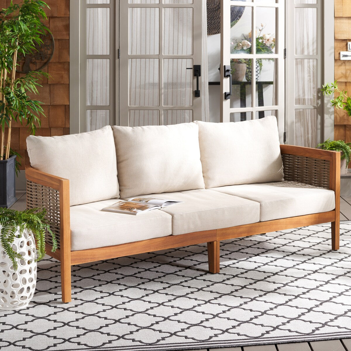 SAFAVIEH Outdoor Living Amanda 3 Seater Sofa. - 76Wx30Dx25H