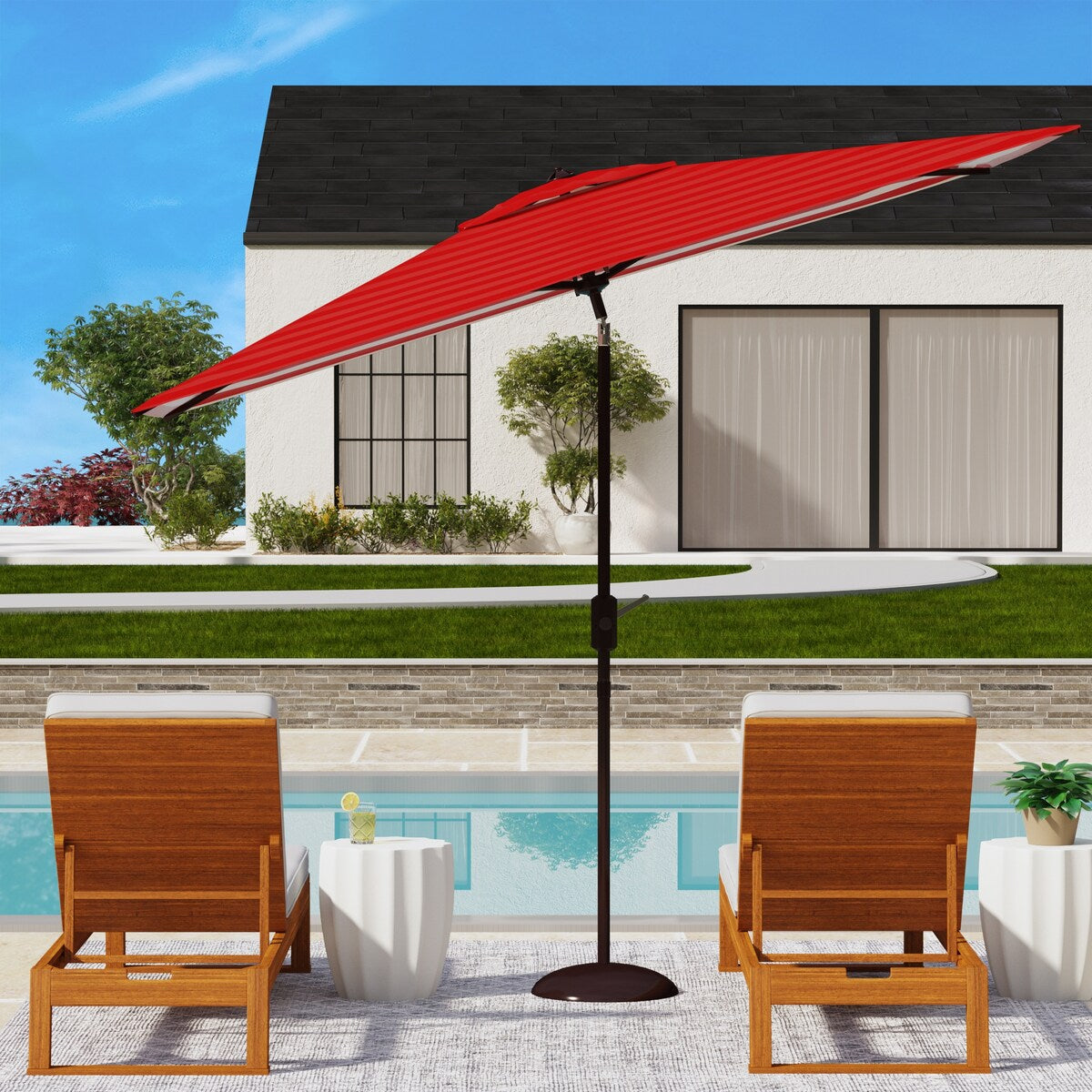 SAFAVIEH Outdoor Living Athens 6.5 x 10-foot Rectangular Crank Umbrella