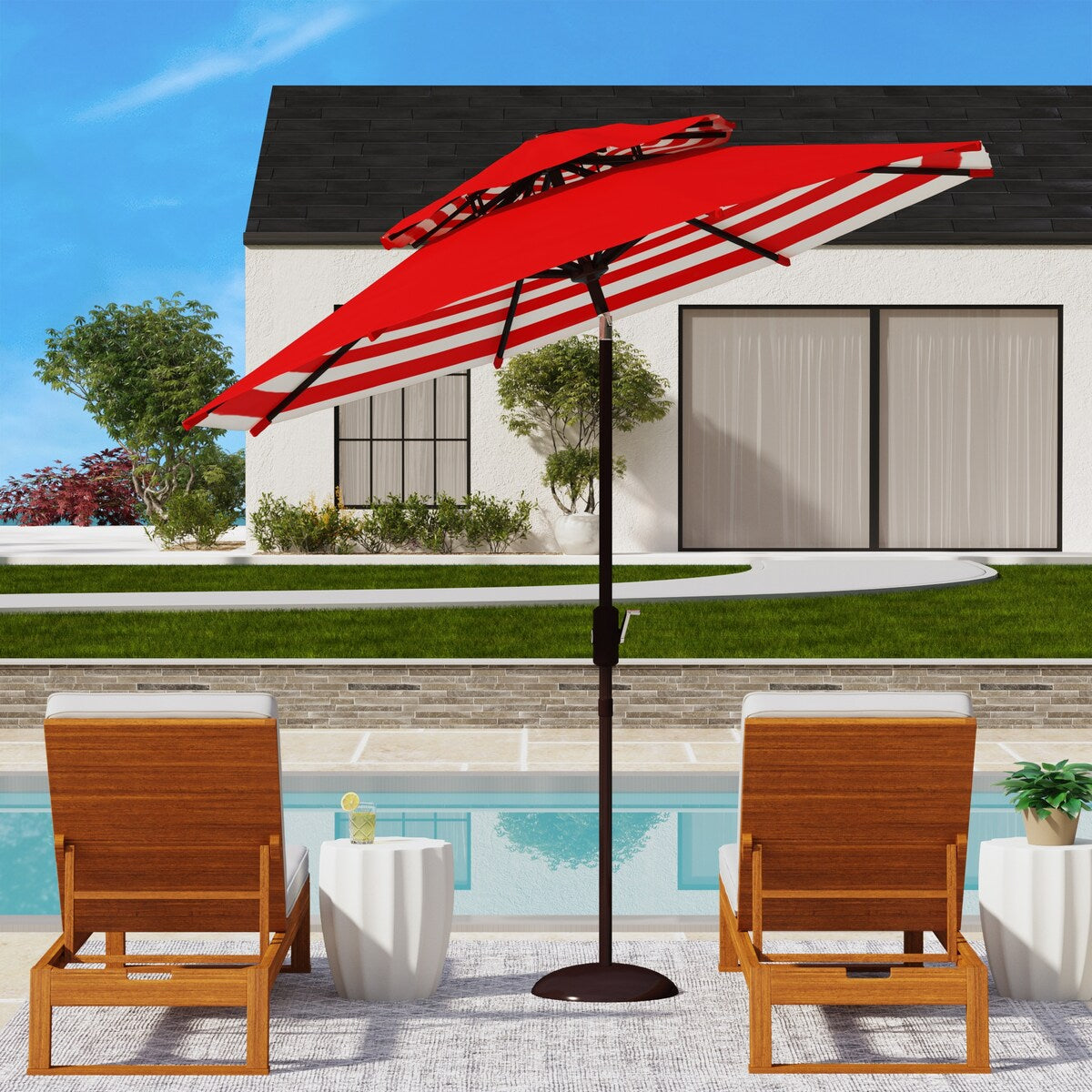 SAFAVIEH Outdoor Living Athens 9-foot Double Top Crank Umbrella