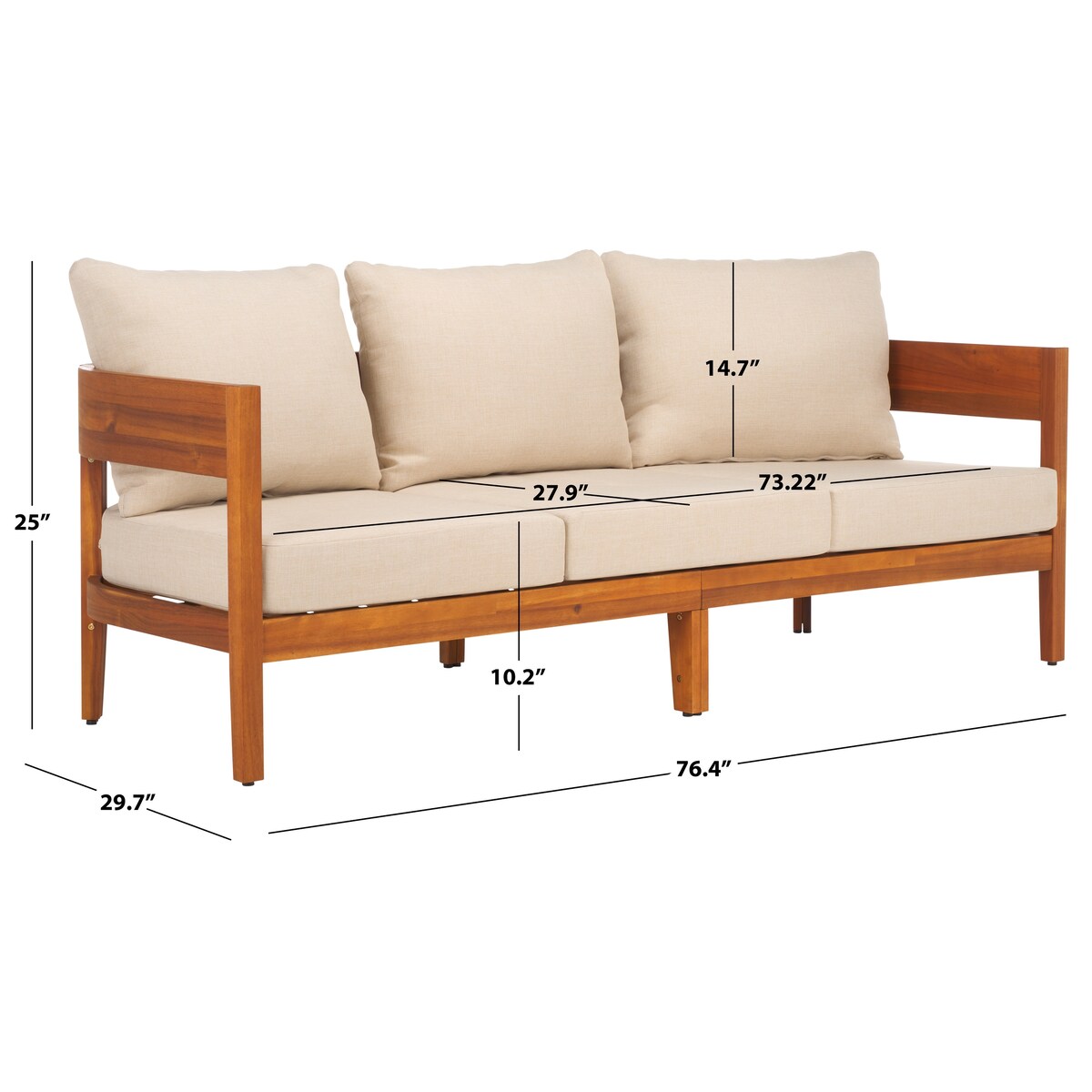 SAFAVIEH Outdoor Living Theo 3 Seater Sofa. - 76Wx30Dx25H