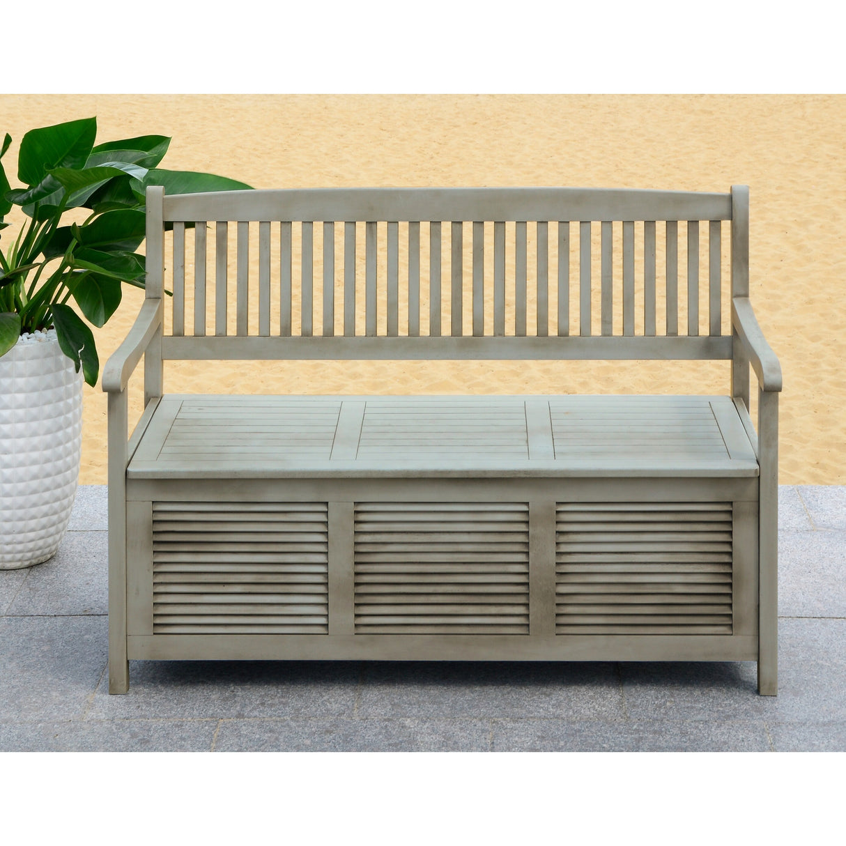 SAFAVIEH Outdoor Melany Storage Bench - 50Wx24Dx35H