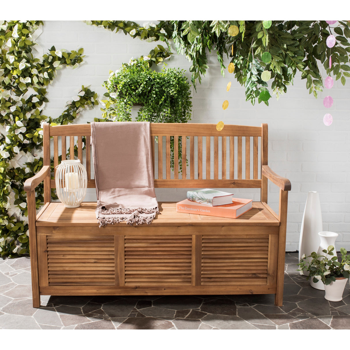 SAFAVIEH Outdoor Melany Storage Bench - 50Wx24Dx35H