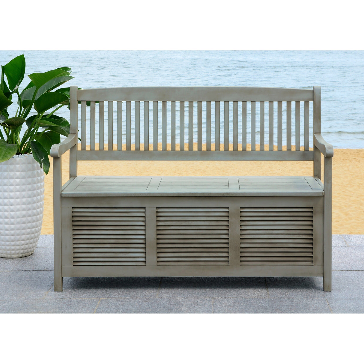 SAFAVIEH Outdoor Melany Storage Bench - 50Wx24Dx35H