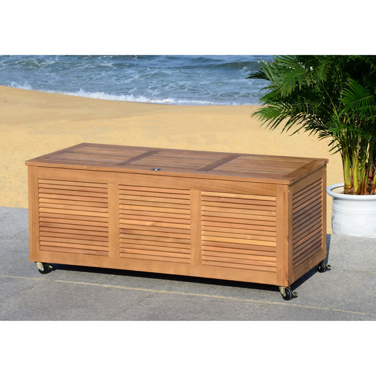 SAFAVIEH Outdoor Miah Cushion Solid Wood Storage Box