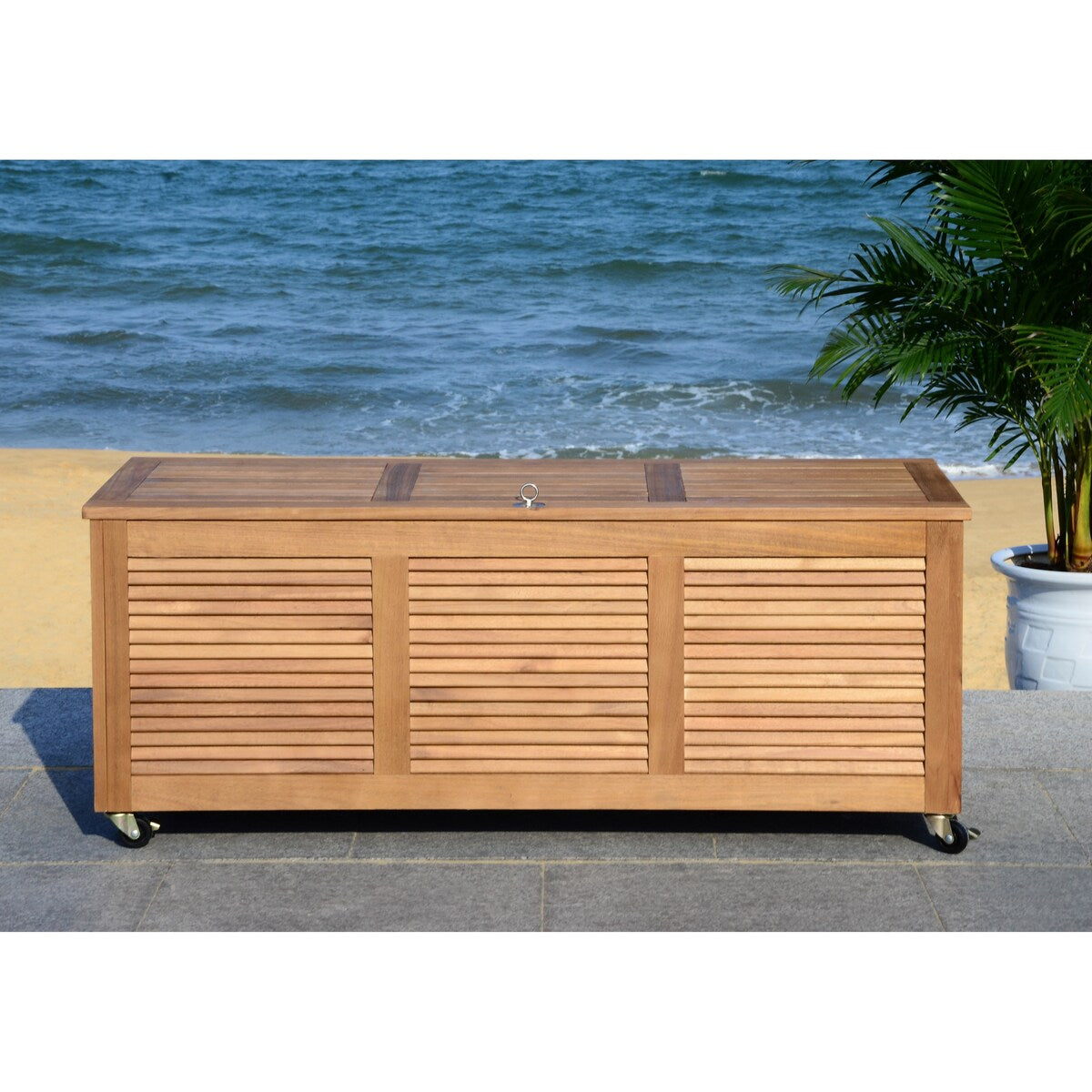 SAFAVIEH Outdoor Miah Cushion Solid Wood Storage Box