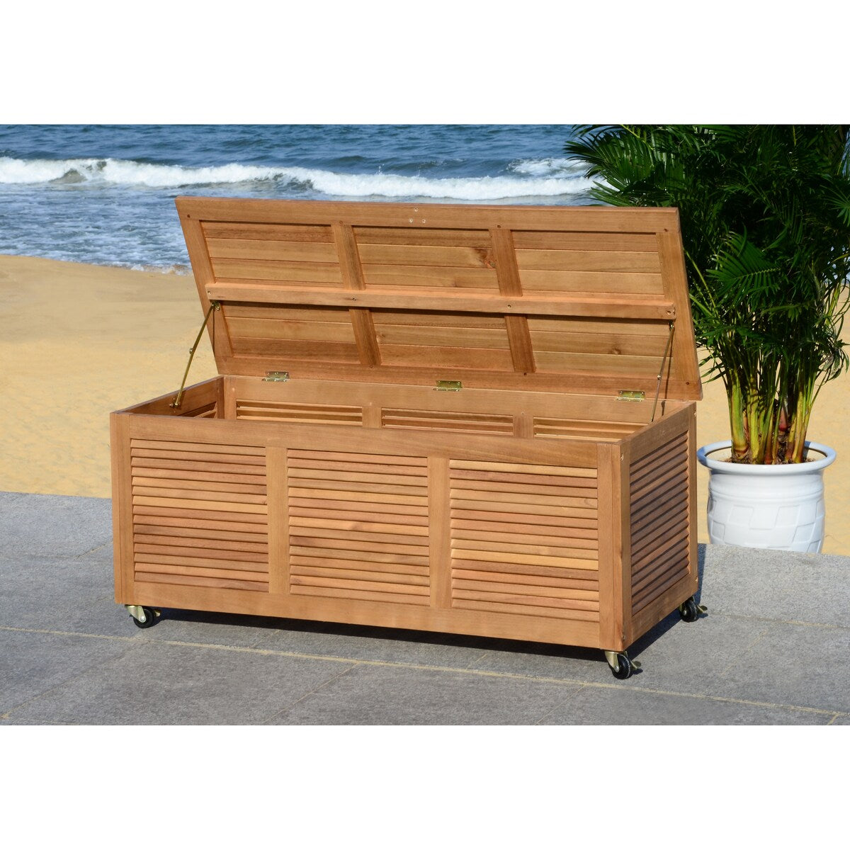 SAFAVIEH Outdoor Miah Cushion Solid Wood Storage Box