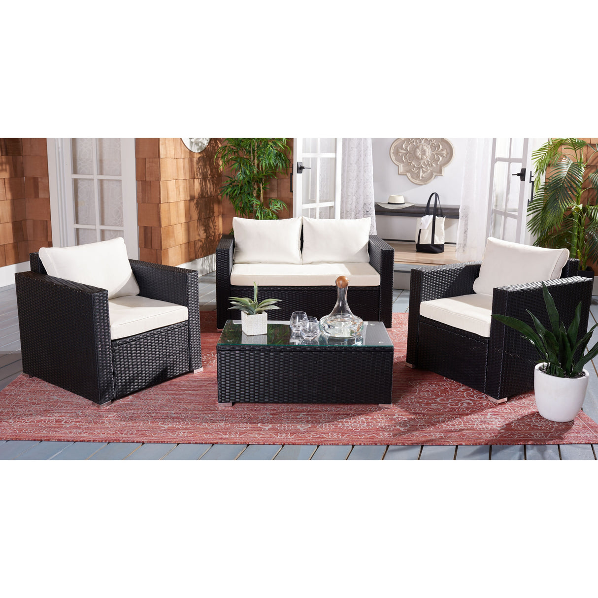 SAFAVIEH Outdoor Natalee Wicker 4-Piece Patio Set - 50W x 27D x 28H