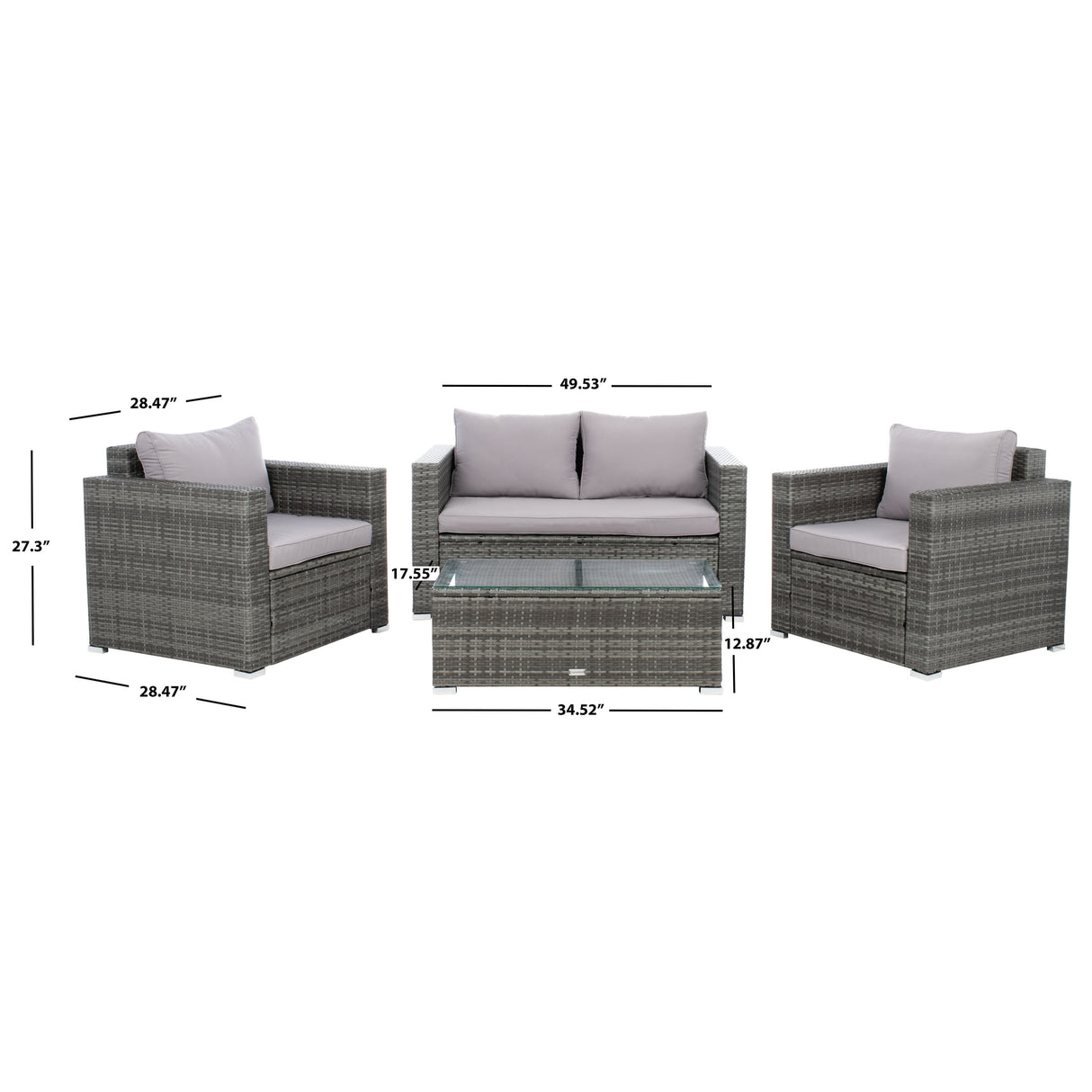 SAFAVIEH Outdoor Natalee Wicker 4-Piece Patio Set - 50W x 27D x 28H