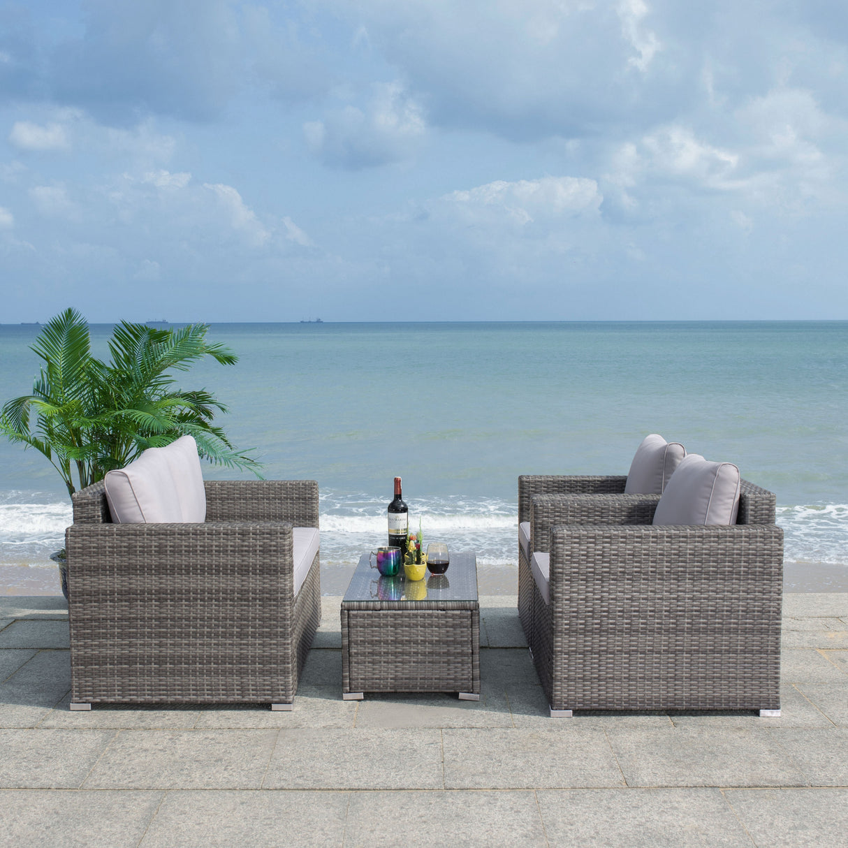 SAFAVIEH Outdoor Natalee Wicker 4-Piece Patio Set - 50W x 27D x 28H