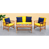 SAFAVIEH Outdoor Nayely 4-Piece Acacia Solid Wood Conversation Patio Set - 47W x 33D x 26H